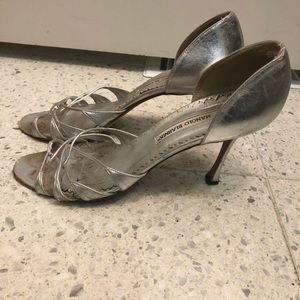 Manolo Blahnik Silver Strappy - well worn = cheap